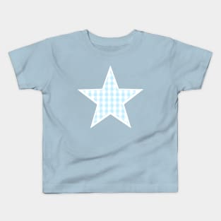 Soft Blue Gingham Star Kids T-Shirt